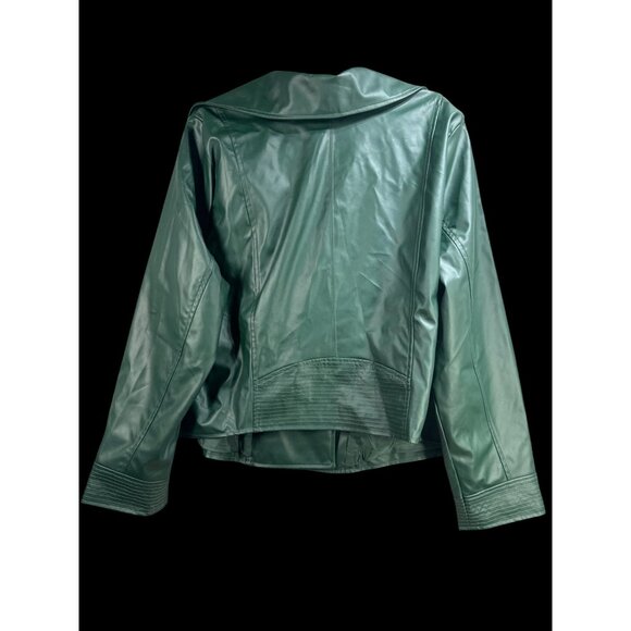 NWT Ava & Viv Womens Green Faux Leather Jacket 1X Asymmetrical Zip - Picture 2 of 6